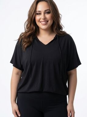 RBX Black Short-Sleeve V-Neck Hooded Tee